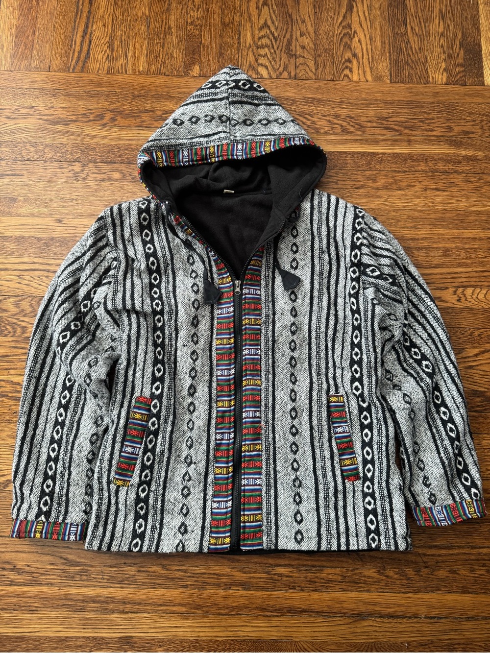 Authentic %100 cotton NEPAL Hooded Baja-Style Zip Jacket IMPORT